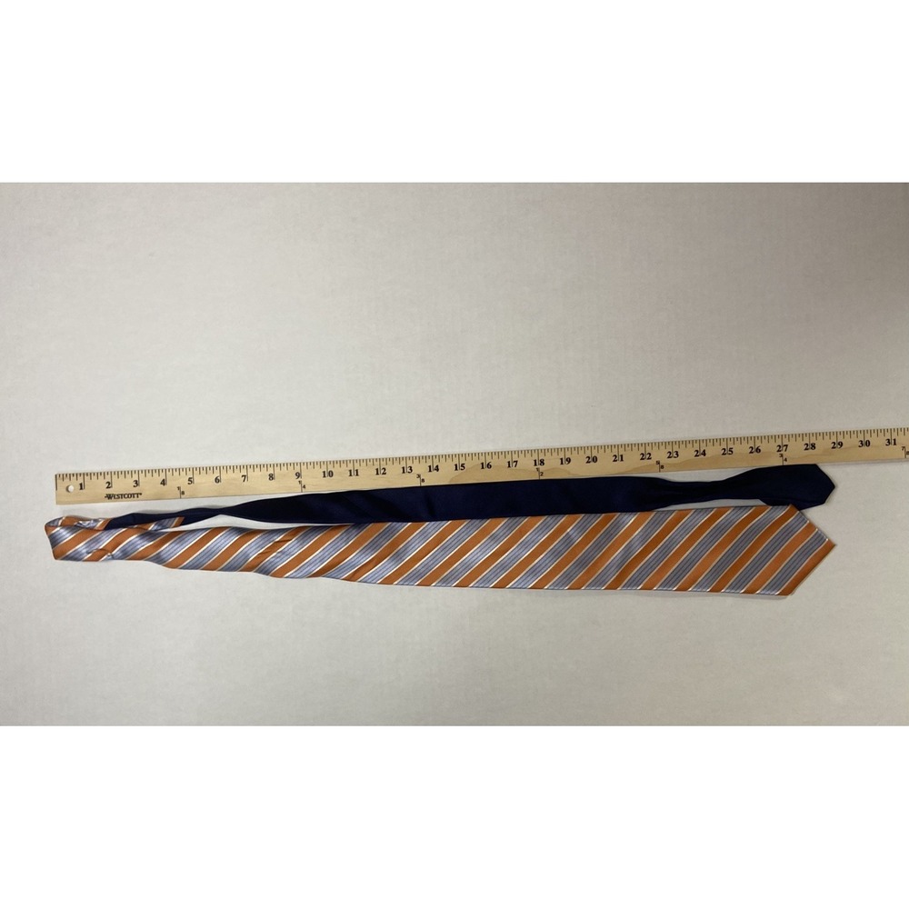 Tommy Hilfiger‎ Mens Tie Orange Blue Striped 100% Silk Neck Tie Necktie - Picture 12 of 13